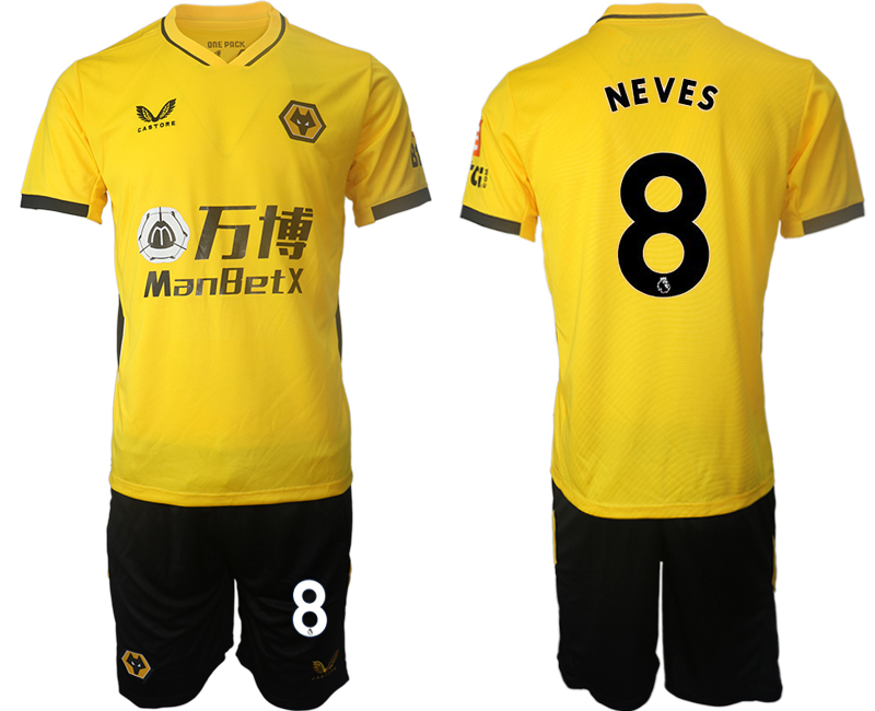 Men 2021-2022 Club Wolverhampton Wanderers home yellow #8 Soccer Jersey